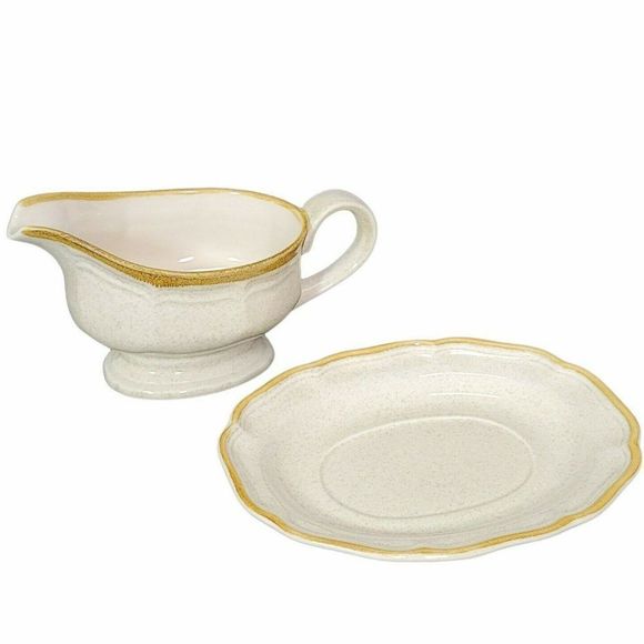 Vintage Mikasa Stoneware Whole Wheat Gravy Boat & Spill‎ Under Plate Japan - Picture 2 of 9